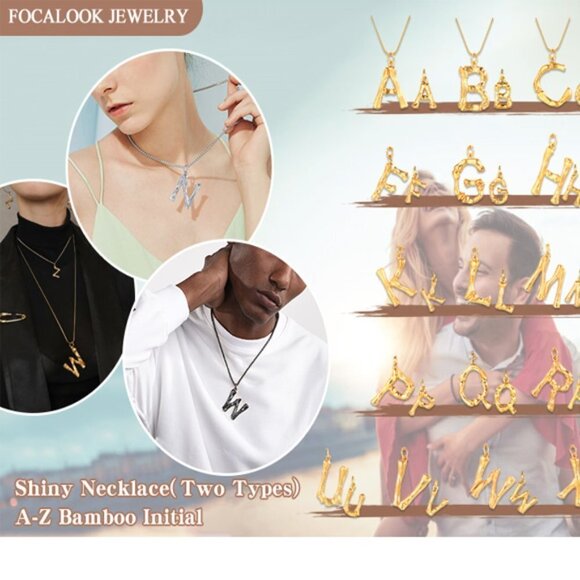 New Focalook Big Initial Letter G Gold Plated Bamboo Texture Pendant GIFTABLE. - Picture 4 of 4